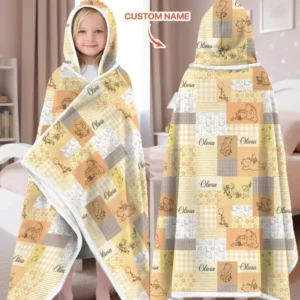 Personalized Classic Bear Patchwork Bamboo Wearable Hooded Blanket