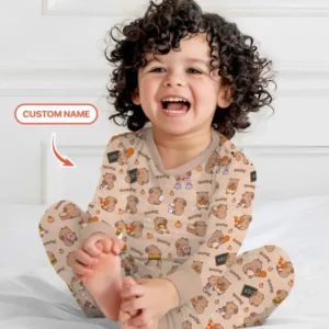 Custom Name Cute Capybara Bamboo Two Piece Long Sleeve Pajama Set