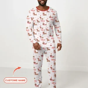 Custom Name Valentine Dachshund Family Matching Bamboo Men's Pajama Set