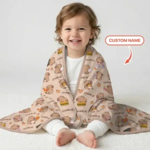 Custom Name Cute Capybara Bamboo Blanket
