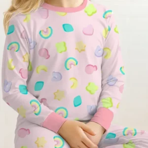 Pastel Lucky Charms Scatter Bamboo Two Piece Long Sleeve Pajama Set