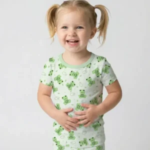 Marzipan Passover Conversation Frogs Bamboo Two Piece Short Sleeve Pajama Set