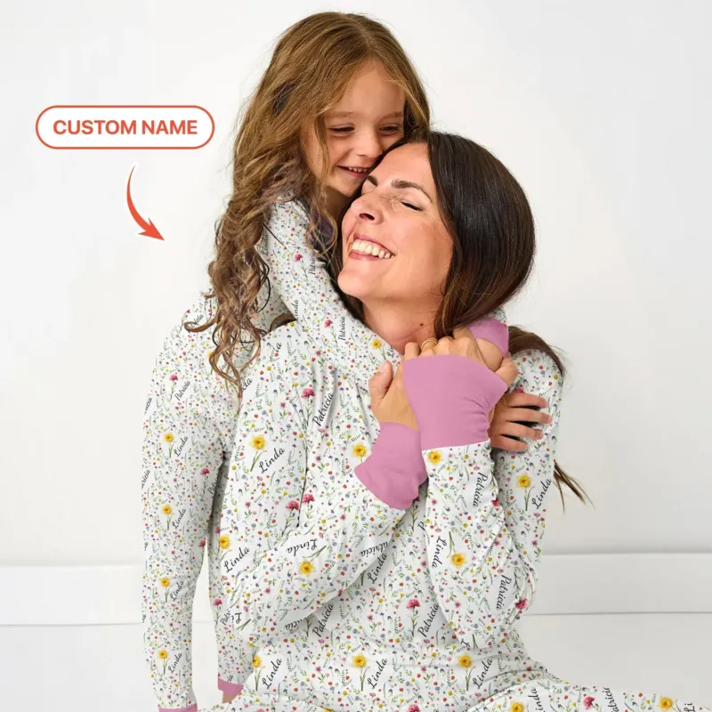 Birth Flower Custom Name Family Daughter Sister Bamboo Women Pajama Set