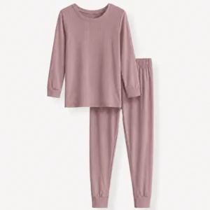 Mauve Ribbed Bamboo Two Piece Long Sleeve Pajama Set