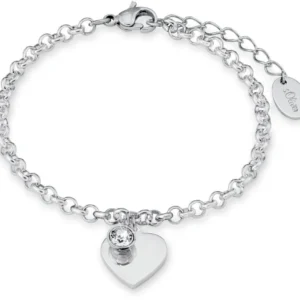 Armband mit Herzanhänger aus Metall, runder Stein im Anhänger, Gliederkette und Verschluss