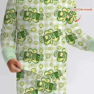 Lucky Shamrock Custom Name Bamboo Two Piece Long Sleeve Pajama Set