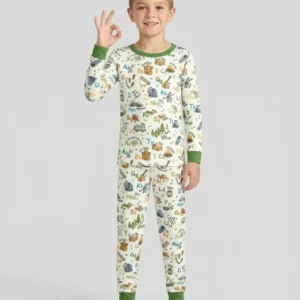 Adventure Alphabet ABCs Summer Camp Bamboo Two Piece Long Sleeve Pajama Set