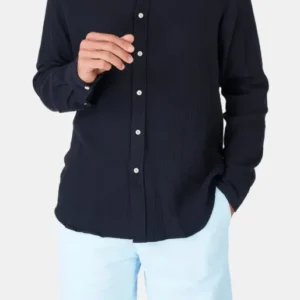 Chemise Homme manches longues Gaze de coton Marine 1