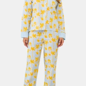 Pyjama Boutonné Femme palmier Jaune 1