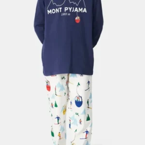 Pyjama long enfant ski et montagne bleu marine et blanc 7