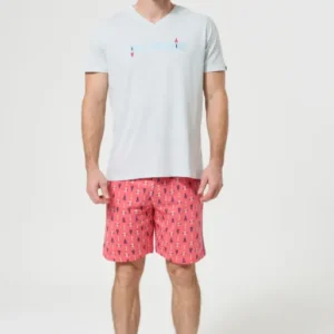 Pyjama Homme Pince sans rire Manches courtes Imprimé homards et signes tribaux 1