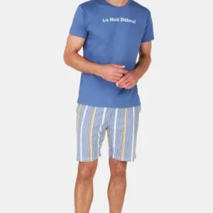 Pyjashort Homme La Nuit Détend Bleu 7
