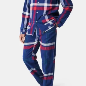 Pyjama long boutonné Femme Carreaux Hugo Marine 1