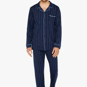Pyjama long boutonné Homme Tradi Marine 1