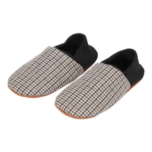 Chaussons Homme cuir et laine Carreaux Gris 1