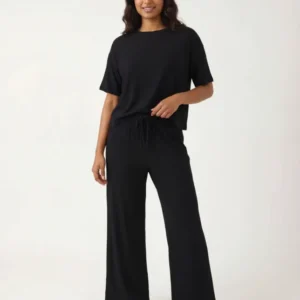 Black Bamboo Women Ribbed T-Shirt