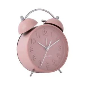 Rosa Analog-Wecker mit Twin-Bell-Gehäuse und rundem Zifferblatt
