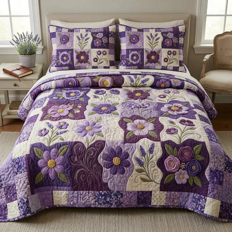 Amethyst Bloom Gallery Bamboo Quilt Bedding Set