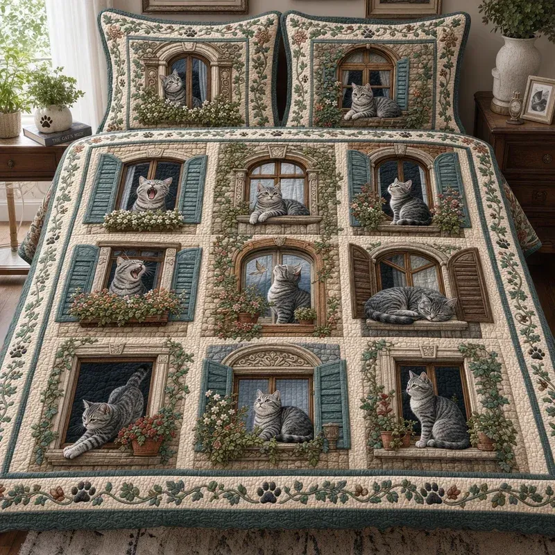 Antique Arch Gathering Bamboo Quilt Bedding Set