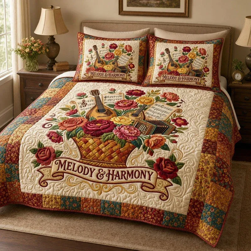 Antique Floral Harmony Bamboo Quilt Bedding Set
