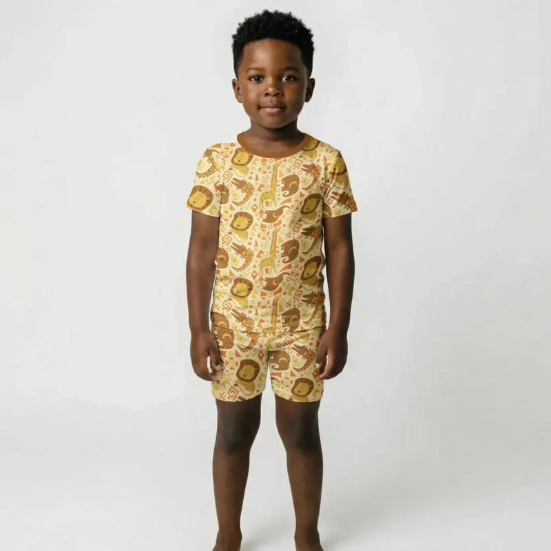 African Animals Spirit Bamboo Two Piece Short Sleeve Shorts Pajama Set
