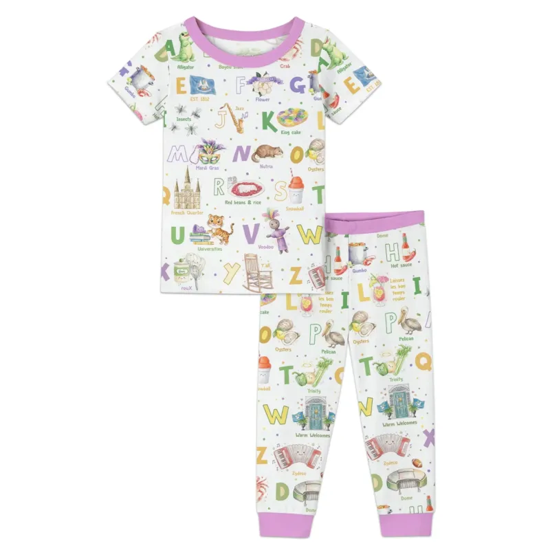 Alphabet of Lousiana Bamboo Two Piece Short Sleeve Pajama Set