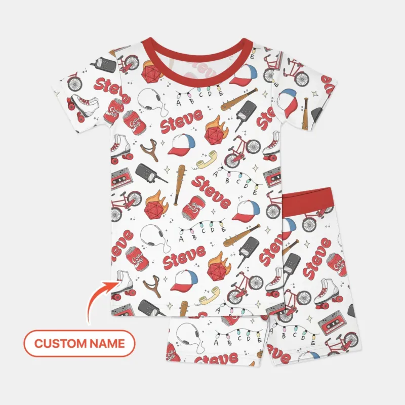 Custom Name Kids Adventure Bamboo Two Piece Short Sleeve Shorts Pajama Set
