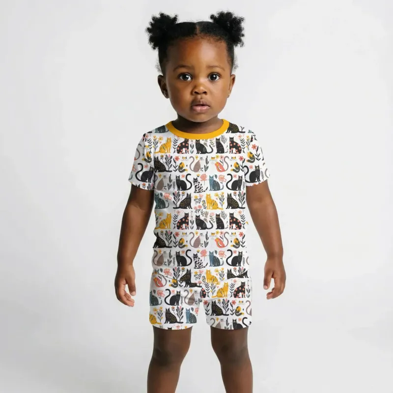 Botanical Cats Bamboo Two Piece Short Sleeve Shorts Pajama Set