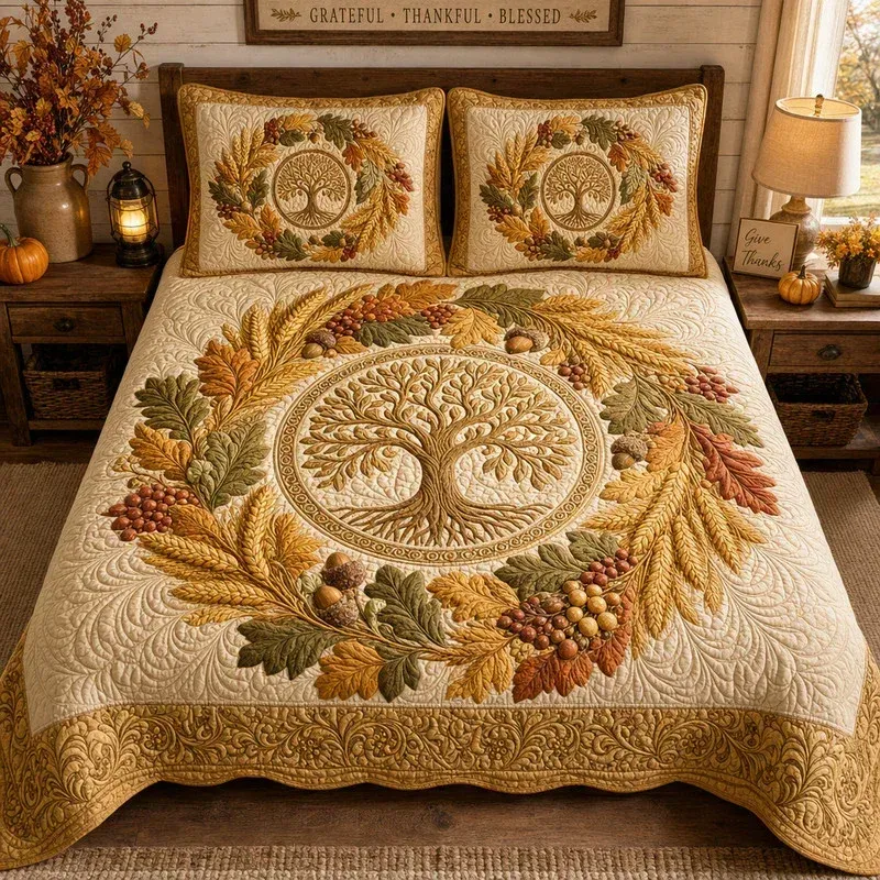Autumn Harvest Tree Bamboo Quilt Bedding Set