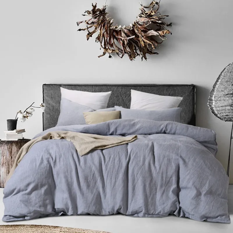 BLUE HEATHER FRENCH LINEN COVER SET SUPER KING