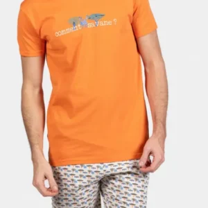 Pyjashort Homme Savane Blanc et Ivoire et Orange 1