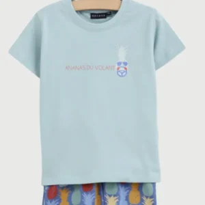 Pyjashort Enfant Ananas du volant en jersey de coton léger 1