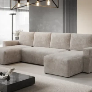 Designer Sofa Melva U mit Schlaf- und Klappfunktion in Cord