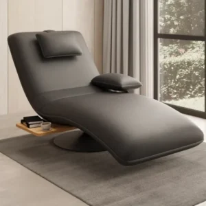 Designer Relax-Liege Velor Echtleder mit Drehfunktion und Beistelltisch
