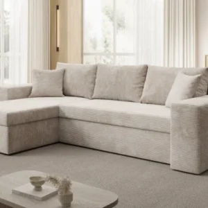 Designer Ecksofa Denver Cord mit Schlaf- und Klappfunktion