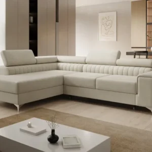 Designer Ecksofa Aurea mit Schlaf- und Klappfunktion in Samt