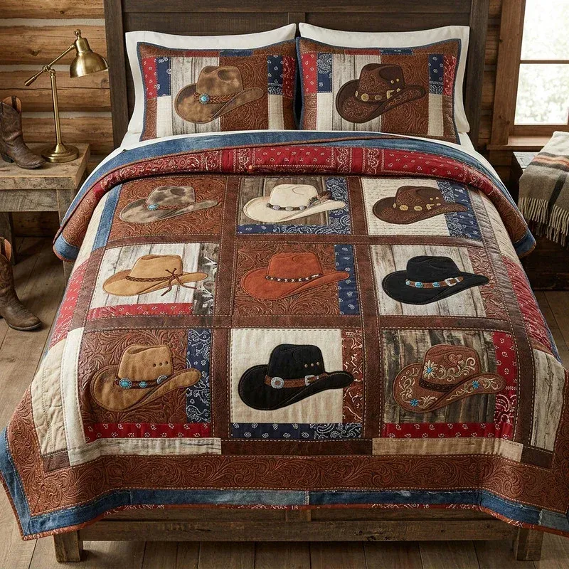 Bandana Cowboy Hat Bamboo Quilt Bedding Set