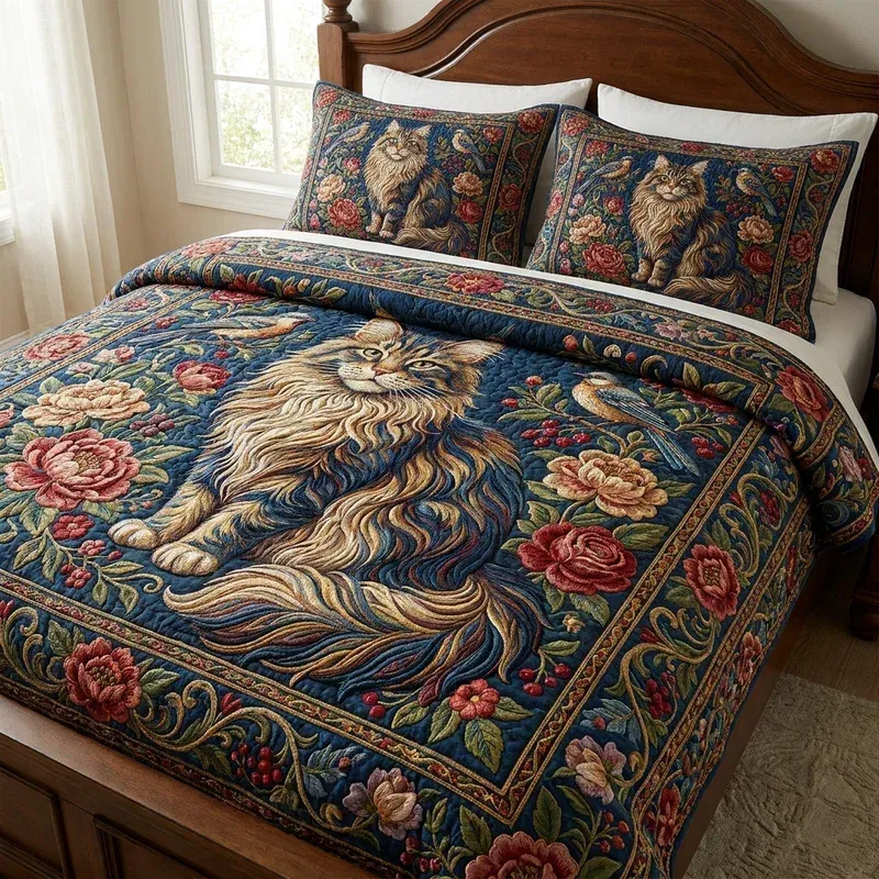 Baroque Blue Coon Bamboo Quilt Bedding Set