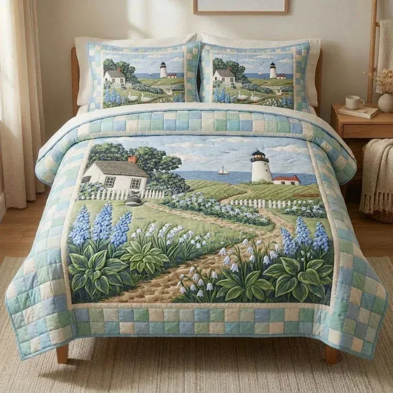 Blue Bonnets Lighthouse Bamboo Quilt Bedding Set