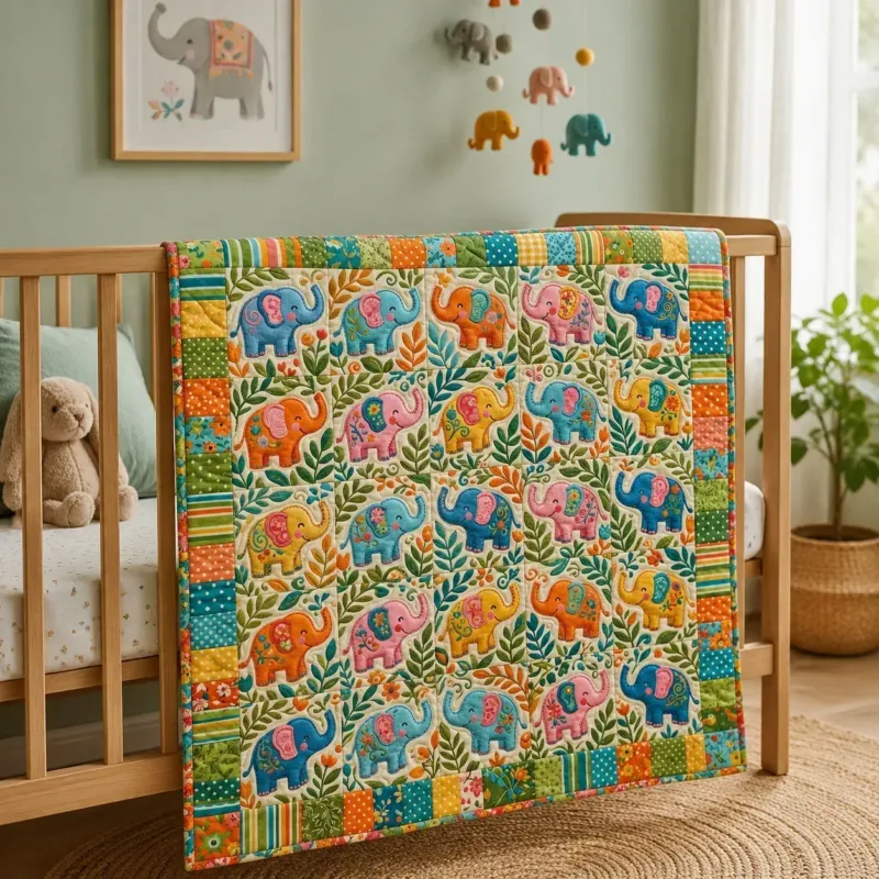 Blue Elephant Bamboo Quilt Blanket