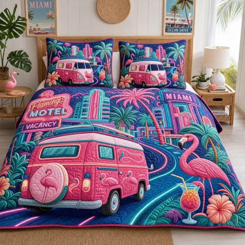 Bold Fuchsia Bamboo Quilt Bedding Set