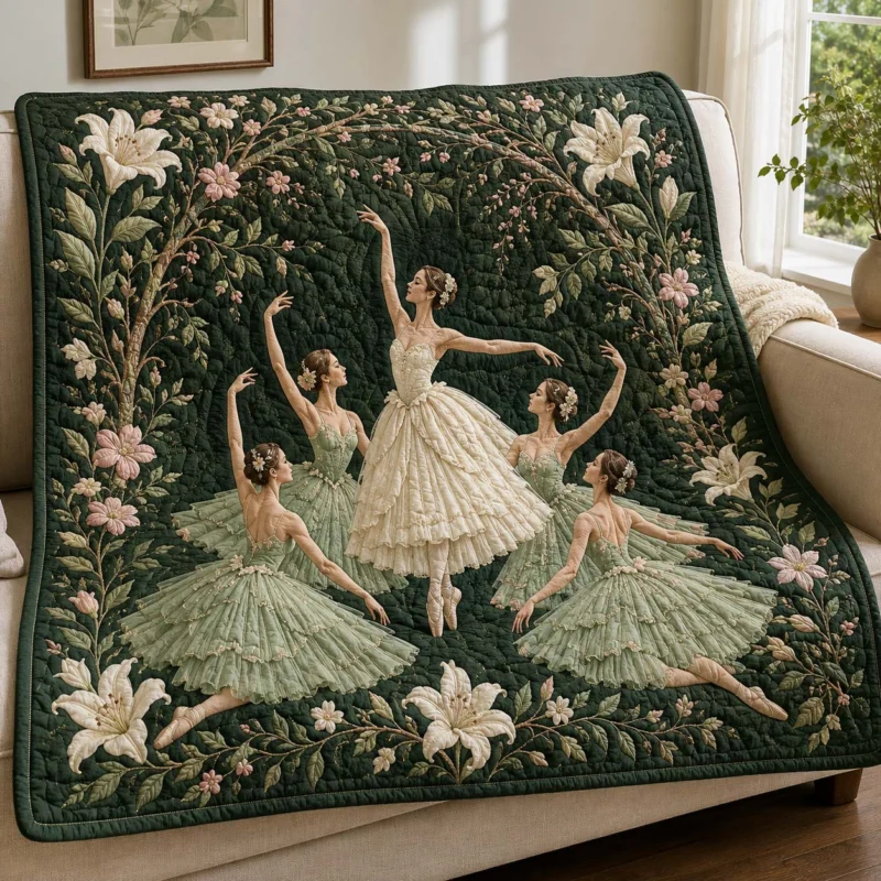 Botanical Ballet Dancers Bamboo Quilt Blanket