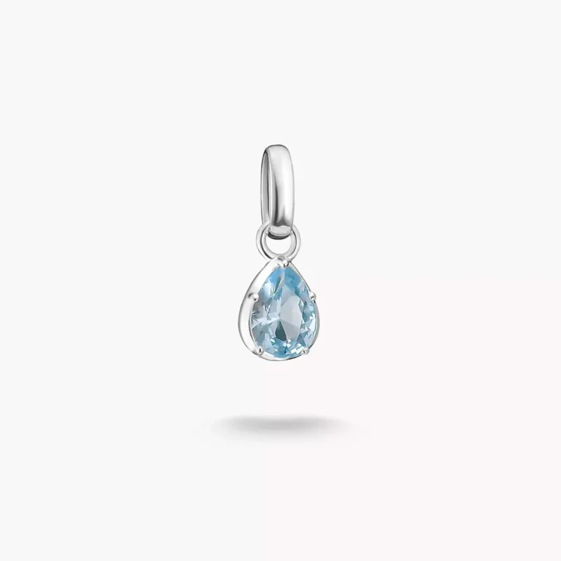 Silberner Connect-Charm mit blauem Tropfenstein und Öse