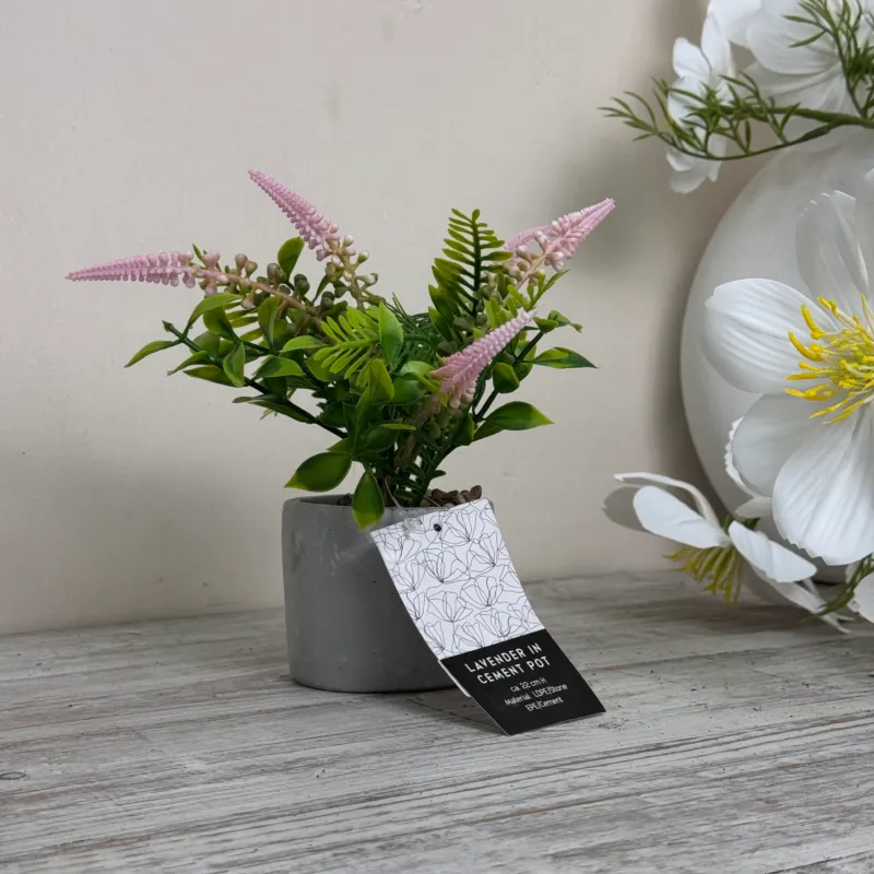 Künstliche Pflanze Lavendel im Zementtopf Deko Blume Rosa