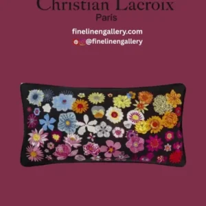 Colorful Jardin Des Hesperides decorative pillow by Christian Lacroix with intricate multicolore floral and botanical pattern.