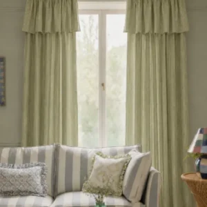 Pair of Cotton Tie-Top Curtains in Green Micro Stripe