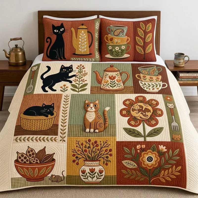 Café Kitten Bamboo Quilt Bedding Set