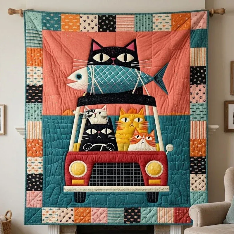 Cat Cruise Classic Bamboo Quilt Blanket