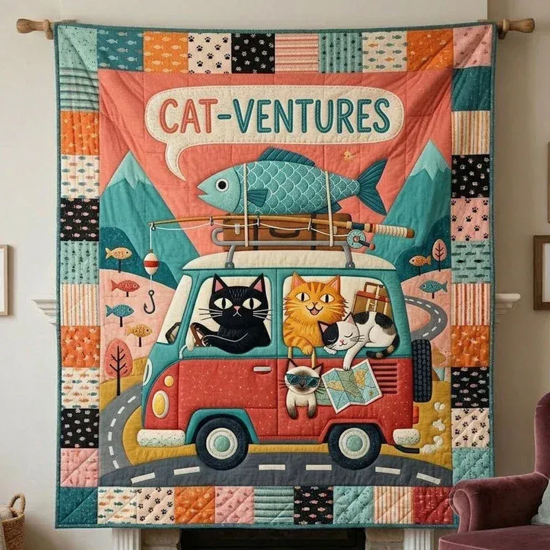 Cat Ventures Road Bamboo Quilt Blanket
