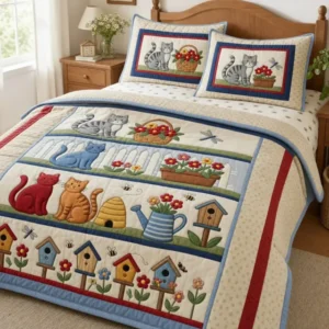 Cat Garden Bamboo Quilt Bedding Set